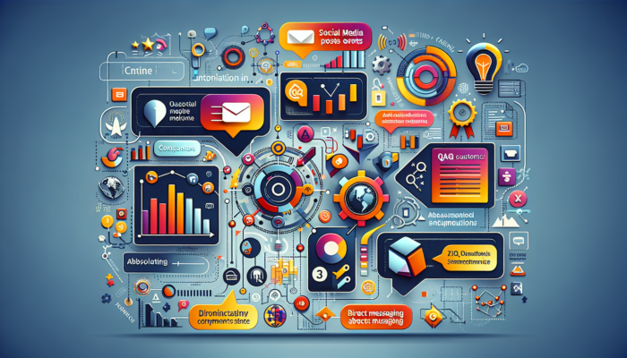 Colorful Google My Business interface with posts, Q&A, messaging, and analytics enhancing a business listing.