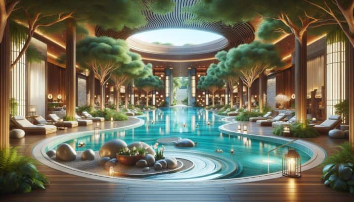 Serene spa retreat in Las Vegas featuring tranquil pools, lush greenery, and luxurious treatment rooms dedicated to holistic health.