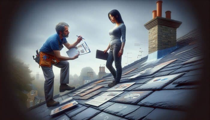 A professional assesses slate tiles in Barnet, identifying issues and customizing the cleaning approach.