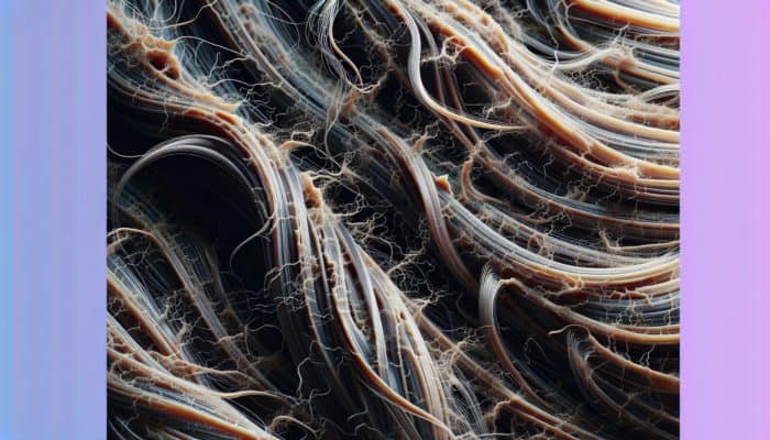 Microscopic view of damaged hair strands revealing heat-induced cracks and brittleness resulting from styling tools.