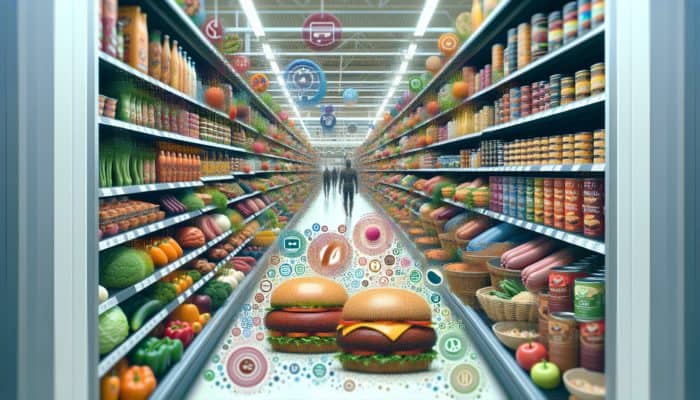 A supermarket aisle showcasing plant-based meats from leading brands like Beyond Meat, including Beyond Burger and sausages.