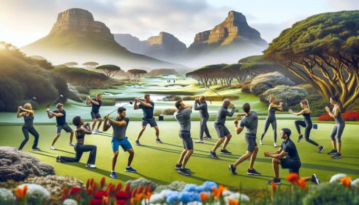 South African golfers actively participating in a fitness programme, enhancing their endurance and strength while enjoying the scenic golf courses.