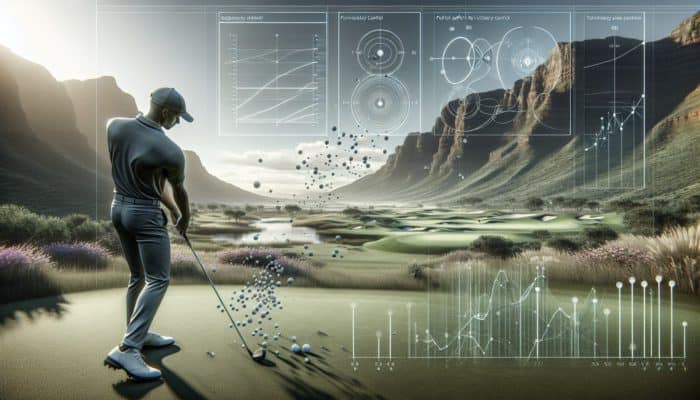 A South African golfer adjusting their stance on varied terrain; wide for low shots, narrow for high launch.