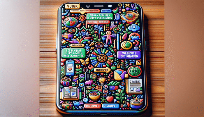 Smartphone displaying clickable title tags with action words like "Discover" and "Unlock" highlighted.