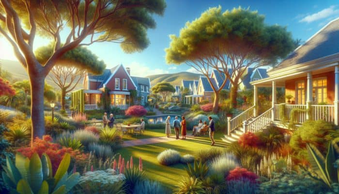 A serene mid-level neighborhood in Hermanus with family-friendly homes and lush gardens.