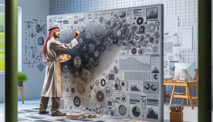 A professional artist refining a textured canvas using expert feedback and usability testing results.