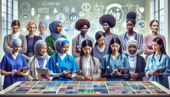 A diverse group of women managing breast cancer screening costs using NHS and insurance options.