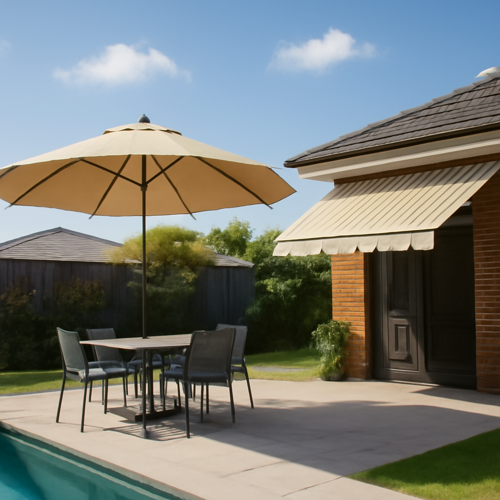 Illustration for Freestanding shade options: umbrellas and retractable awnings related to Brisbane backyard shade solutions