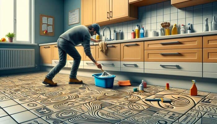 Person in West Dunbartonshire carefully cleaning grout haze from kitchen tiles.