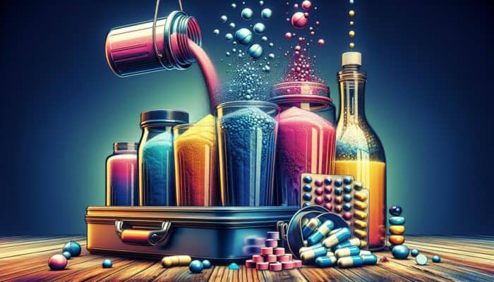 Various nitric oxide supplements in powders, pills, and liquids, each with unique absorption rates and benefits.