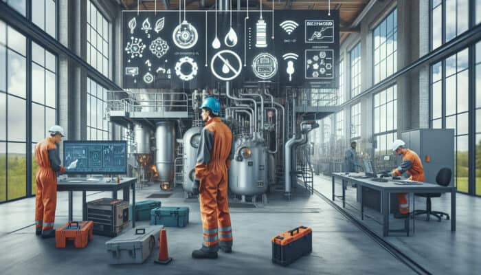 A modern furnace system being serviced by skilled technicians within a Richmond workshop.