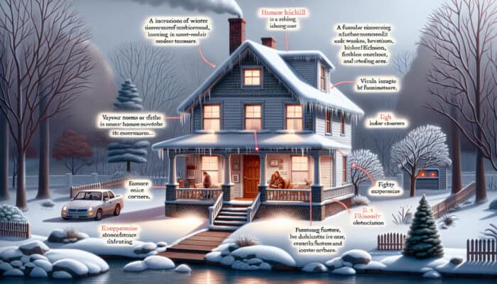 A Richmond home in winter with cold spots, a faulty furnace, and a homeowner checking a clogged filter.