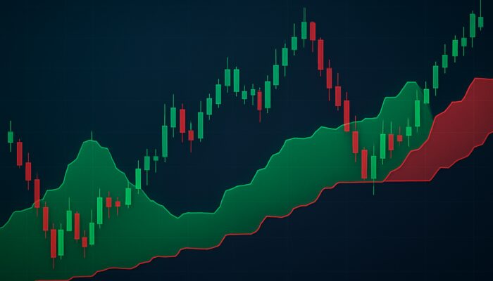 Ichimoku Cloud on stock chart: green bullish formation with Senkou Span A above B, indicating support and resistance.