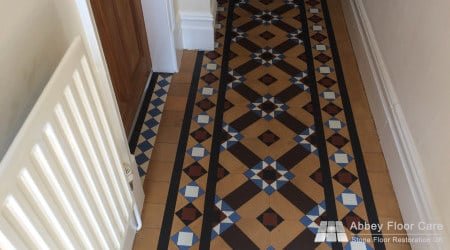 Restored Victorian tile hallway with improved colour definition and clearer pattern detail