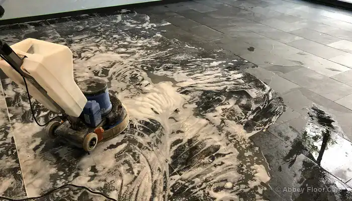 Close-up of Abbey Floor Care professional slate tile and grout cleaning service